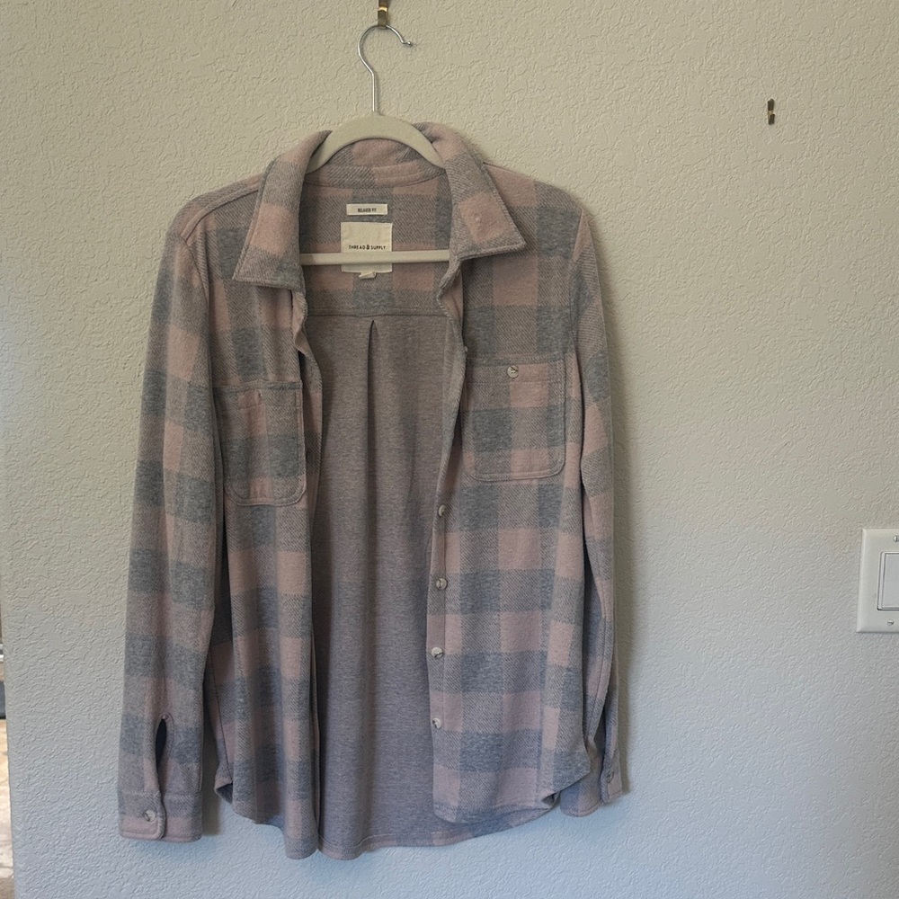 Thread & Supply Pink and Gray Plaid Shirt